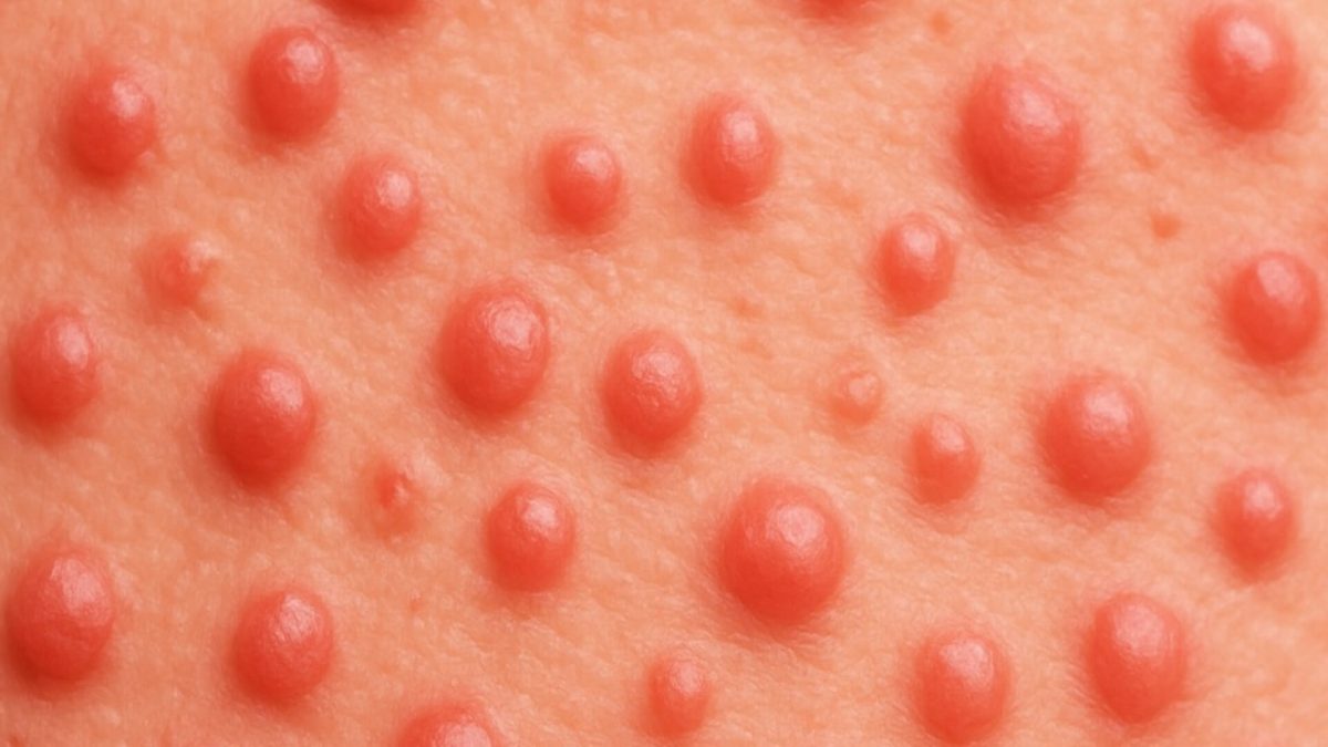 AI generated image of papules on skin closeup