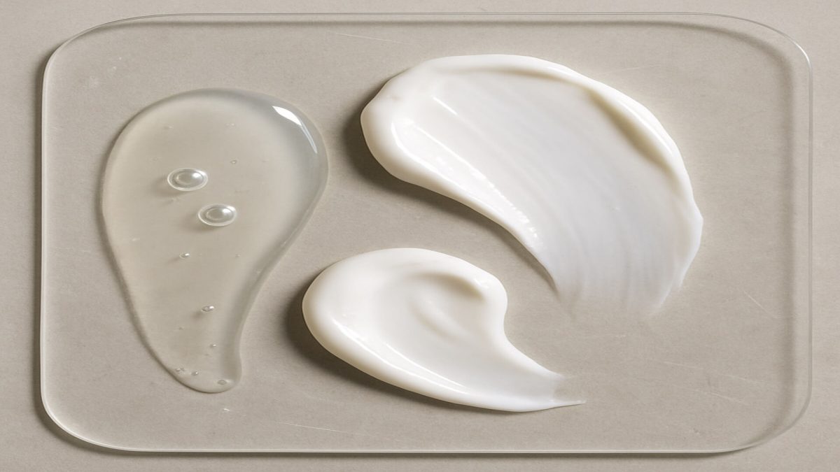Different types of moisturiser on palette
