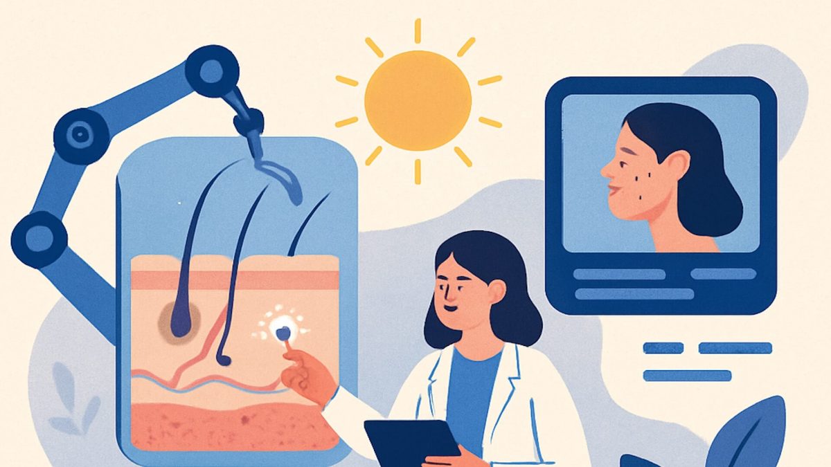 Futuristic skincare dermatology appointment graphic