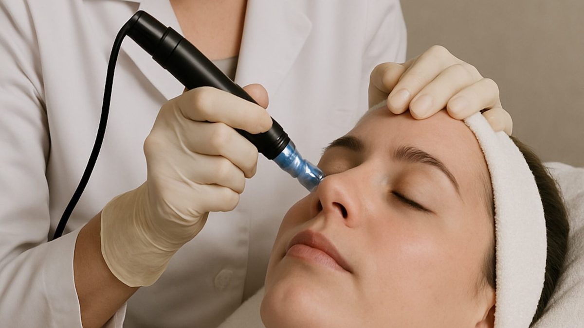 Microneedling applied to female in clinic