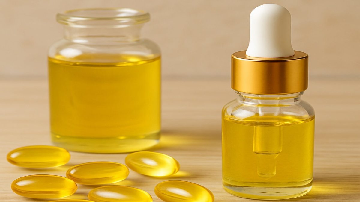 Vitamin E oil pills serum supplements on display