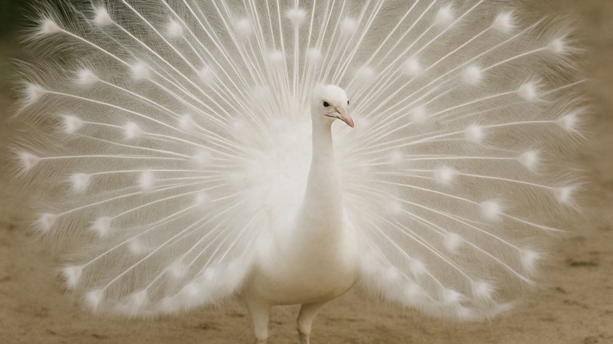 Albino albinism peacock in full plume