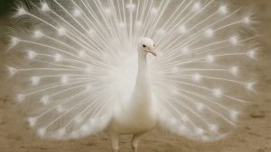 Albino albinism peacock in full plume