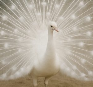 Albino albinism peacock in full plume
