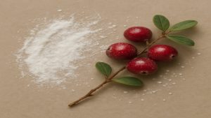 Alpha arbutin powder next to some cranberries