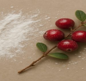 Alpha arbutin powder next to some cranberries