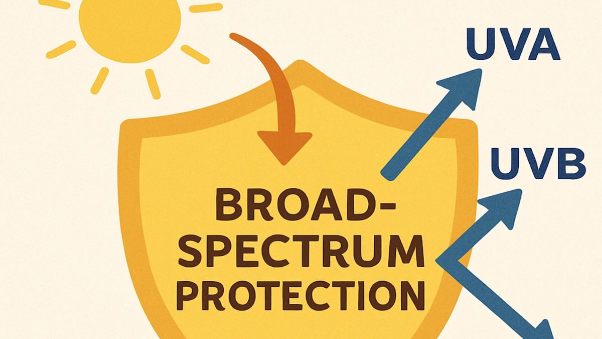 Diagram showing titanium dioxide protects against UVA UVB rays from sun
