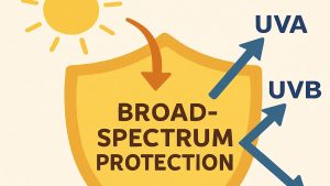 Diagram showing titanium dioxide protects against UVA UVB rays from sun