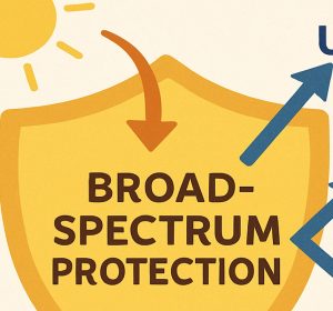 Diagram showing titanium dioxide protects against UVA UVB rays from sun