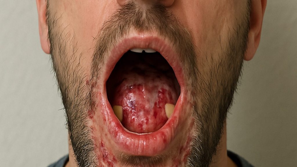 Male caucasian adult with oral pemphigus