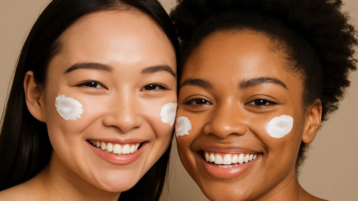 Model with retinol and model with retinoid on face