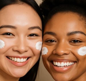 Model with retinol and model with retinoid on face