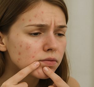 Woman with acne needs clindamycin