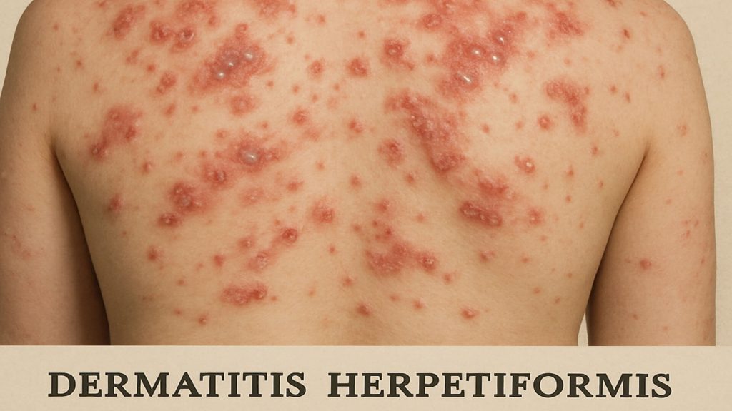 Caucasian male with dermatitis herpetiformis on back