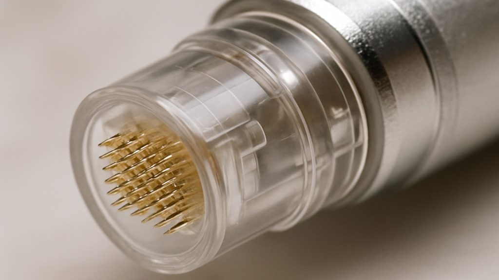 Closeup tip of microneedling machine