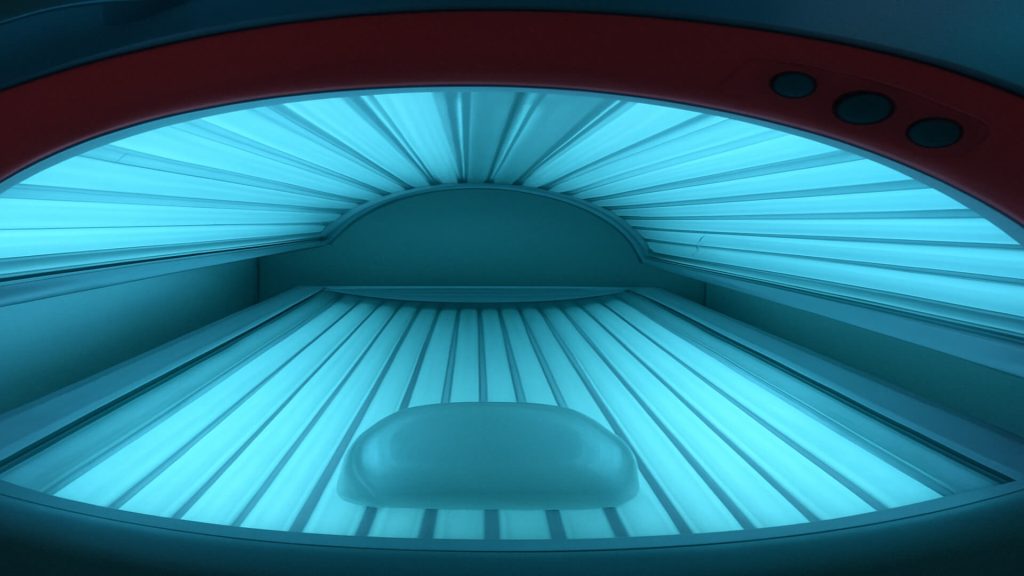 Inside of closed tanning bed