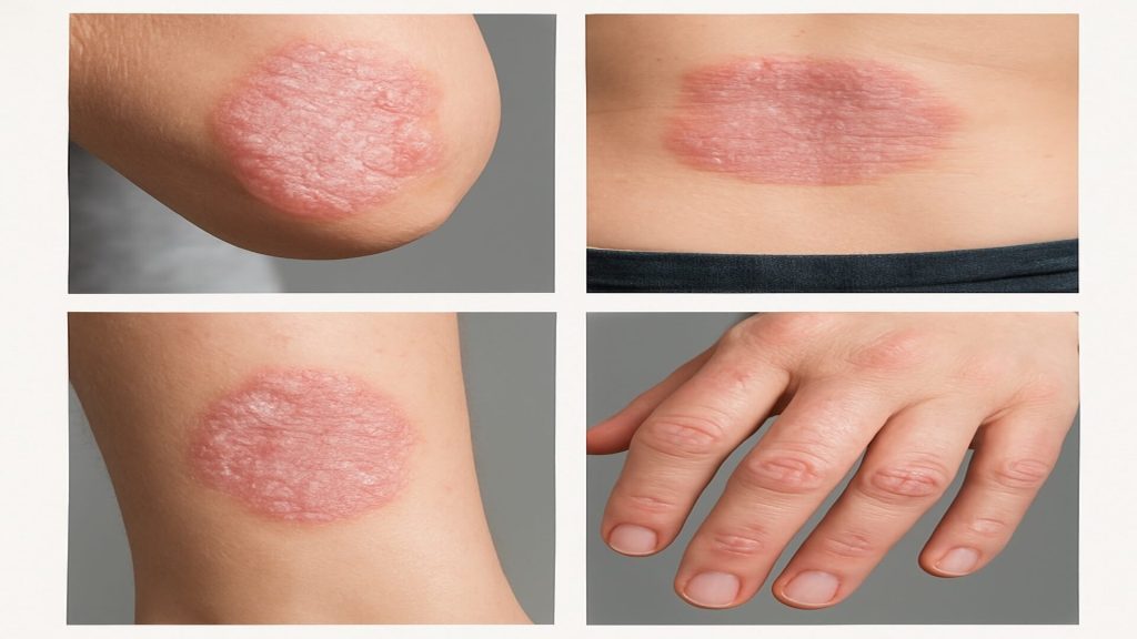 Psoriasis symptoms on different body parts