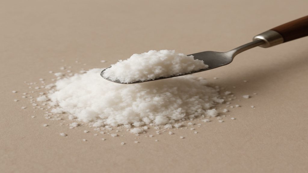 Spatula scooping up benzoyl peroxide powder