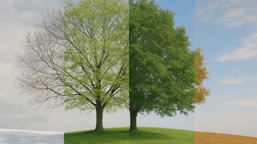 Tree showing four stages of the seasons
