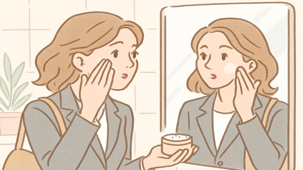 Busy business woman applying quick skincare routine