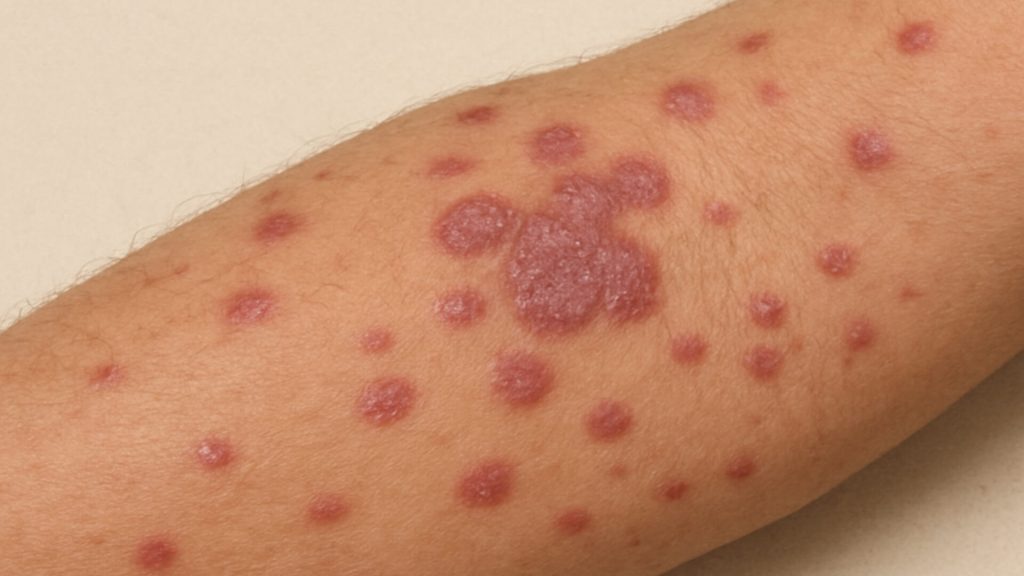 Lichen planus skin lesions on forearm
