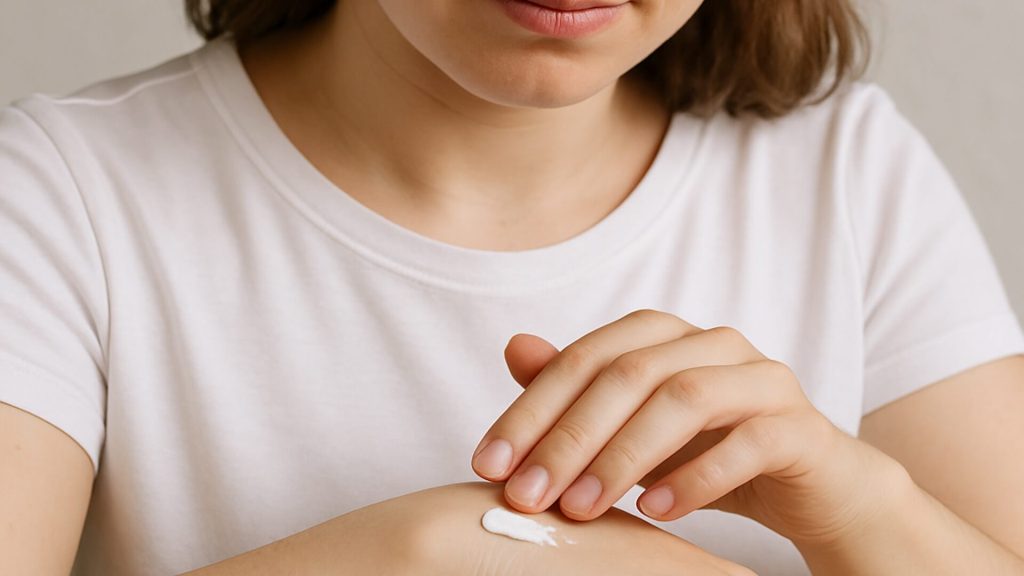 Woman patch testing new skincare product