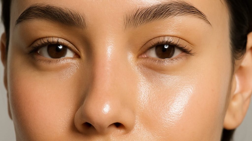 Closeup female model with glowing skin