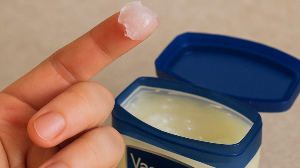 Hand scooped out Vaseline with index finger