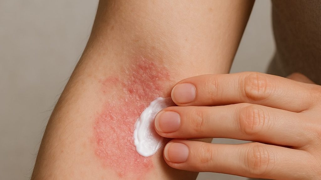 Man applying eczema to inside of arm