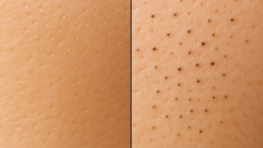 Sebaceous filaments vs blackheads closeup