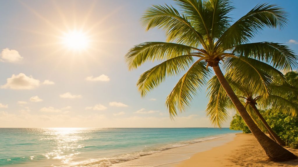 Sun shining on tropical beach