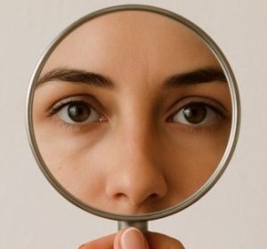Woman mirror reflection of her eyes