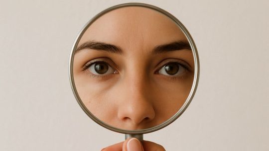 Woman mirror reflection of her eyes